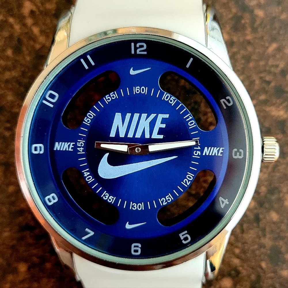 Nike Watch Hollow Analog Sports Silicone Band Blue Face Adult Size Men's